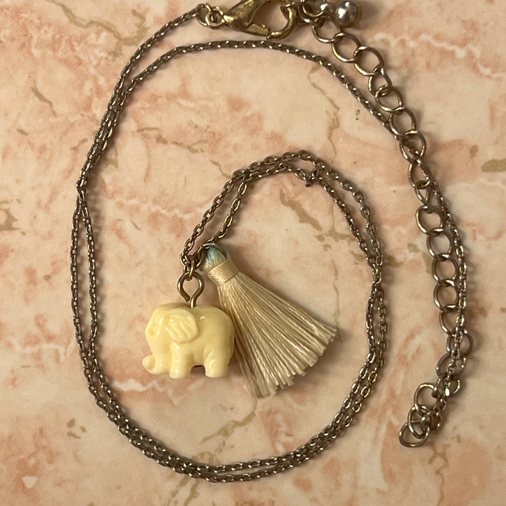 Elephant Pendant Necklace with Tassel
